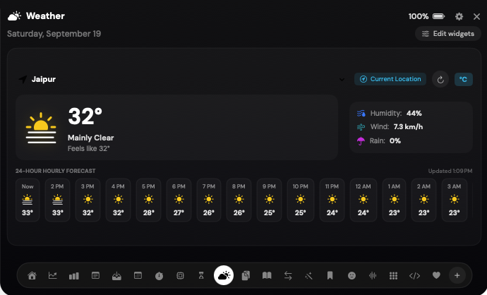 Glanceable radar & 24h weather forecast